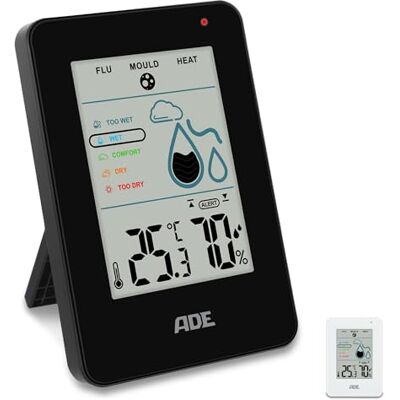 ADE Hygromètre digital d'intérieur avec alarme de moisissure Hygromètre avec thermomètre grand écran LCD noir - Publicité ADE Hygromètre digital d'intérieur avec alarme de moisissure Hygromètre avec thermomètre grand écran LCD noir - Publicité