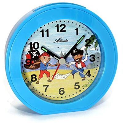 Atlanta Réveil analogique à quartz sans tic-tac pour garçon Pirates Bleu - Publicité Atlanta Réveil analogique à quartz sans tic-tac pour garçon Pirates Bleu - Publicité