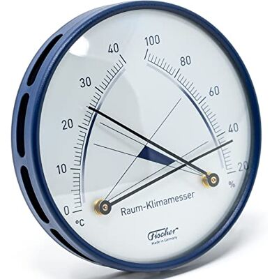 Fischer 142.48 – Couteau de climat d'intérieur – Hygromètre synthétique et thermomètre bimétallique 100 mm – Fabriqué en Allemagne – Acier inoxydable bleu - Publicité Fischer 142.48 – Couteau de climat d'intérieur – Hygromètre synthétique et thermomètre bimétallique 100 mm – Fabriqué en Allemagne – Acier inoxydable bleu - Publicité