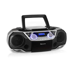 AUNA Roadie 2K Boombox compact, Lecteur CD, Radio et cassette, Secteur ou sur piles, Port USB, Streaming sans fil par Bluetooth 5.0, Radio avec réception DAB / DAB + et FM et tuner numérique- argent - Publicité
