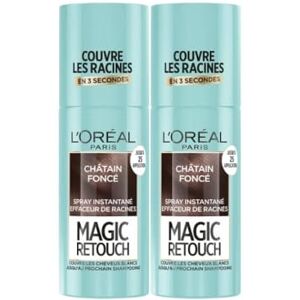 L'Oreal L’ORÉAL PARIS Spray Instantané Correcteur de Racines & Cheveux Blancs Hommes & Femmes Magic Retouch Châtain Foncé 2x75ml - Publicité L'Oreal L’ORÉAL PARIS Spray Instantané Correcteur de Racines & Cheveux Blancs Hommes & Femmes Magic Retouch Châtain Foncé 2x75ml - Publicité