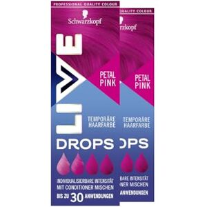 LIVE Schwarzkopf Color Drops Petal Pink (2 x 30 ml), gouttes de couleur dosables pour un look individuel, teinture à mélanger avec l'après-shampooing, coloration temporaire dure jusqu'à 12 lavages - Publicité LIVE Schwarzkopf Color Drops Petal Pink (2 x 30 ml), gouttes de couleur dosables pour un look individuel, teinture à mélanger avec l'après-shampooing, coloration temporaire dure jusqu'à 12 lavages - Publicité
