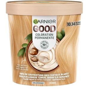 Garnier Coloration Permanente Sans Ammoniaque 90% d'Ingrédients d'Origine Naturelle Formule Vegan Beurre de Karité 100% Couverture Cheveux Blancs Blond Très Clair Camomille (10.14)- Good - Publicité Garnier Coloration Permanente Sans Ammoniaque 90% d'Ingrédients d'Origine Naturelle Formule Vegan Beurre de Karité 100% Couverture Cheveux Blancs Blond Très Clair Camomille (10.14)- Good - Publicité