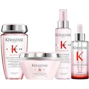 KERASTASE Kérastase, Genesis, Routine Nourrissante & Anti-Casse pour Cheveux Fragiles, Bain Nutri-Fortifiant (250ml) + Masque Reconstituant (200ml) + Sérum Anti-Chute (90ml) + Fluide Défense Thermique (150ml) - Publicité