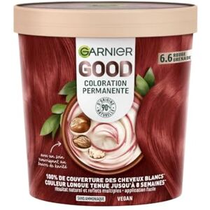 Garnier Coloration Permanente Sans Ammoniaque 90% d'Ingrédients d'Origine Naturelle et Formule Vegan Beurre de Karité 100% Couverture Cheveux Blancs Rouge Grenade (6.6) Good - Publicité Garnier Coloration Permanente Sans Ammoniaque 90% d'Ingrédients d'Origine Naturelle et Formule Vegan Beurre de Karité 100% Couverture Cheveux Blancs Rouge Grenade (6.6) Good - Publicité