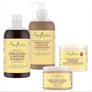 Shea Moisture SheaMoisture Set Huile de Ricin Noir de Jamaïque Shampooing 1 x 384 ml, Après-shampooing 1 x 384 ml, Masque de traitement 1 x 355 ml, Après-shampooing sans rinçage 1 x 431 ml - Publicité Shea Moisture SheaMoisture Set Huile de Ricin Noir de Jamaïque Shampooing 1 x 384 ml, Après-shampooing 1 x 384 ml, Masque de traitement 1 x 355 ml, Après-shampooing sans rinçage 1 x 431 ml - Publicité