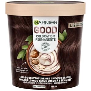 Garnier Coloration Permanente Sans Ammoniaque 90% d'Ingrédients d'Origine Naturelle et Formule Vegan Beurre de Karité 100% Couverture Cheveux Blancs Châtain Foncé Myrtille (3.12) Good - Publicité Garnier Coloration Permanente Sans Ammoniaque 90% d'Ingrédients d'Origine Naturelle et Formule Vegan Beurre de Karité 100% Couverture Cheveux Blancs Châtain Foncé Myrtille (3.12) Good - Publicité