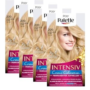 Palette Poly de colorations intenses 10-0/200 Blond naturel clair niveau 3 (4 x 115 ml), éclaircissant permanent pour un blond éclatant et durable, effet anti-jaunissement - Publicité Palette Poly de colorations intenses 10-0/200 Blond naturel clair niveau 3 (4 x 115 ml), éclaircissant permanent pour un blond éclatant et durable, effet anti-jaunissement - Publicité
