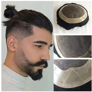 ULTRAWAVE Peluquín Véritables cheveux humains hommes perruques Fine Mono Center et NPU autour de la base Hommes Toupet Homme Prothèses capillaires Unité # 1B Off Black Hair Toupee for hommes Pelucas para Hombre - Publicité