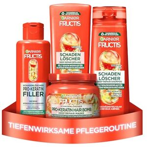 Garnier Fructis Lot de 4 flacons d'extincteur pour cheveux abîmés avec pro-kératine et huile de marula, shampoing 250 ml, après-shampoing 200 ml, cure 200 ml, masque 320 ml - Publicité Garnier Fructis Lot de 4 flacons d'extincteur pour cheveux abîmés avec pro-kératine et huile de marula, shampoing 250 ml, après-shampoing 200 ml, cure 200 ml, masque 320 ml - Publicité