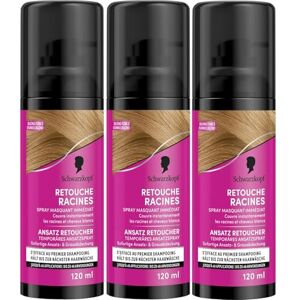 Schwarzkopf Lot de 3 Retouche Racines Cheveux Blancs Spray Masquant Temporaire Racines Cheveux S’efface au premier shampooing Blond Foncé 3x120ml - Publicité Schwarzkopf Lot de 3 Retouche Racines Cheveux Blancs Spray Masquant Temporaire Racines Cheveux S’efface au premier shampooing Blond Foncé 3x120ml - Publicité