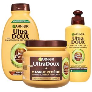Garnier Ultra Doux Routine pour Raviver les Boucles des Cheveux Secs, Bouclés à Crépus À l'Huile d'Avocat et Beurre de Karité Shampooing, Après-Shampooing et Masque Homme & Femme - Publicité Garnier Ultra Doux Routine pour Raviver les Boucles des Cheveux Secs, Bouclés à Crépus À l'Huile d'Avocat et Beurre de Karité Shampooing, Après-Shampooing et Masque Homme & Femme - Publicité