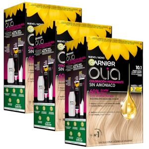 Garnier Olia Lot de 3 colorations permanentes sans ammoniaque pour une odeur agréable aux huiles florales d'origine naturelle 10.1 Blond extra clair cendré - Publicité Garnier Olia Lot de 3 colorations permanentes sans ammoniaque pour une odeur agréable aux huiles florales d'origine naturelle 10.1 Blond extra clair cendré - Publicité