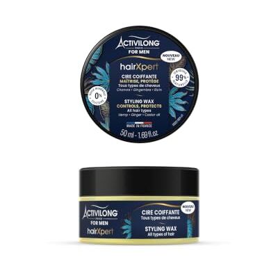 Activilong FOR MEN Cire Coiffante HairXpert Maîtrise & Protège Pour tous types de cheveux 99% d'ingrédients d'origine naturelle Made in France 50 ml - Publicité Activilong FOR MEN Cire Coiffante HairXpert Maîtrise & Protège Pour tous types de cheveux 99% d'ingrédients d'origine naturelle Made in France 50 ml - Publicité
