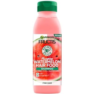 Garnier Fructis Shampooing Végétalien Pastèque pour Volume Démêle en Douceur les Cheveux Fins, Brillance Incomparable, 96% Naturel, Sans Silicone, 350ml - Publicité Garnier Fructis Shampooing Végétalien Pastèque pour Volume Démêle en Douceur les Cheveux Fins, Brillance Incomparable, 96% Naturel, Sans Silicone, 350ml - Publicité