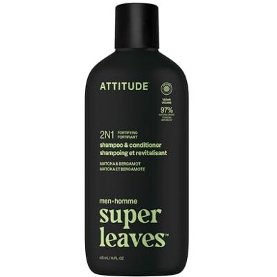ATTITUDE Shampooing & Après-Shampooing 2 en 1 pour Homme, Fortifiant, Cheveux Fins, Ingrédients d’Origine Naturelle, Végane, Extrait de Caféine & Thé Vert, Parfum Matcha & Bergamote, 415 mL - Publicité ATTITUDE Shampooing & Après-Shampooing 2 en 1 pour Homme, Fortifiant, Cheveux Fins, Ingrédients d’Origine Naturelle, Végane, Extrait de Caféine & Thé Vert, Parfum Matcha & Bergamote, 415 mL - Publicité