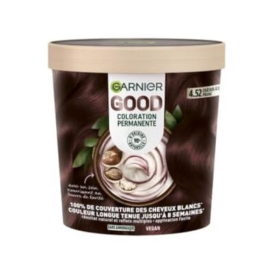 Garnier Coloration Permanente Sans Ammoniaque 90% d'Ingrédients d'Origine Naturelle et Formule Vegan Beurre de Karité 100% Couverture Cheveux Blancs Châtain Acajou Prune (4.52) Good - Publicité Garnier Coloration Permanente Sans Ammoniaque 90% d'Ingrédients d'Origine Naturelle et Formule Vegan Beurre de Karité 100% Couverture Cheveux Blancs Châtain Acajou Prune (4.52) Good - Publicité