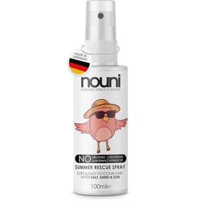 nouni Summer Rescue Spray pour enfants Après soleil, sel et chlore Après-shampoing sans rinçage avec panthénol, kératine et protéines de soie Hydratant, sans silicone, végétalien, parfum estival - Publicité nouni Summer Rescue Spray pour enfants Après soleil, sel et chlore Après-shampoing sans rinçage avec panthénol, kératine et protéines de soie Hydratant, sans silicone, végétalien, parfum estival - Publicité