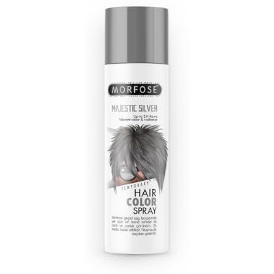 MORFOSE Majestic Silver Temporary Hair Color Spray 150ml Spray teinture capillaire temporaire Couleurs tendance et éclatantes avec tenue jusqu'à 24 heures, facile à enlever au lavage - Publicité MORFOSE Majestic Silver Temporary Hair Color Spray 150ml Spray teinture capillaire temporaire Couleurs tendance et éclatantes avec tenue jusqu'à 24 heures, facile à enlever au lavage - Publicité
