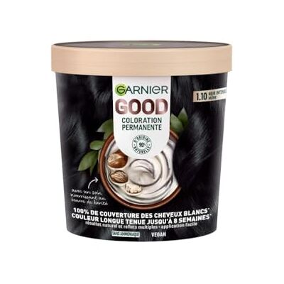 Garnier Coloration Permanente Sans Ammoniaque 90% d'Ingrédients d'Origine Naturelle et Formule Vegan Beurre de Karité 100% Couverture Cheveux Blancs Noir Intense Mûre (1.10) Good - Publicité Garnier Coloration Permanente Sans Ammoniaque 90% d'Ingrédients d'Origine Naturelle et Formule Vegan Beurre de Karité 100% Couverture Cheveux Blancs Noir Intense Mûre (1.10) Good - Publicité