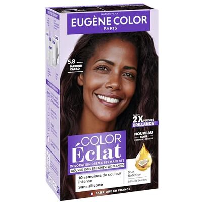 Eugène Color Coloration Cheveux Permanente, Couvre 100% des cheveux blancs, Brillance et Durée 5.8 MARRON CACAO - Publicité Eugène Color Coloration Cheveux Permanente, Couvre 100% des cheveux blancs, Brillance et Durée 5.8 MARRON CACAO - Publicité