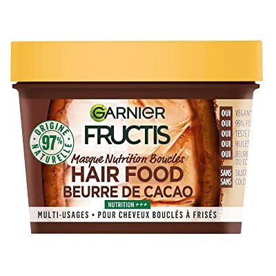 Garnier Masque Multi-Usage au Beurre de Cacao Nutrition des Boucles Formule Vegan à 97% d'Ingrédients d'Origine Naturelle Pour Cheveux Bouclés à Frisés Fructis Hair Food Maxi Format 390 ml - Publicité Garnier Masque Multi-Usage au Beurre de Cacao Nutrition des Boucles Formule Vegan à 97% d'Ingrédients d'Origine Naturelle Pour Cheveux Bouclés à Frisés Fructis Hair Food Maxi Format 390 ml - Publicité