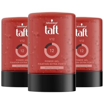 Schwarzkopf Taft Gel Cheveux V12 Power Gel Fixation Forte Longue Durée Tenue 24h Coiffant Cheveux Flacon 300 ml (Lot de 3) - Publicité Schwarzkopf Taft Gel Cheveux V12 Power Gel Fixation Forte Longue Durée Tenue 24h Coiffant Cheveux Flacon 300 ml (Lot de 3) - Publicité