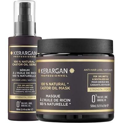 KERARGAN Duo Anti-Chute Masque et Sérum à l'Huile de Ricin Pour Cheveux Secs, Cassants et Dévitalisés Renforce et Favorise la Croissance Sans Sulfate, Huile minérale et OGM 500ml + 100ml - Publicité KERARGAN Duo Anti-Chute Masque et Sérum à l'Huile de Ricin Pour Cheveux Secs, Cassants et Dévitalisés Renforce et Favorise la Croissance Sans Sulfate, Huile minérale et OGM 500ml + 100ml - Publicité