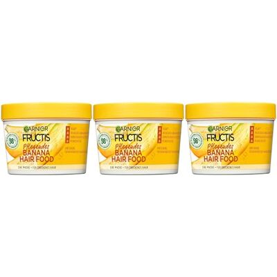 Garnier Fructis Hairfood Banana Lot de 3 masques hydratants 3 en 1 pour cheveux secs, nourrit et adoucit les cheveux (3 x 390 ml) - Publicité Garnier Fructis Hairfood Banana Lot de 3 masques hydratants 3 en 1 pour cheveux secs, nourrit et adoucit les cheveux (3 x 390 ml) - Publicité