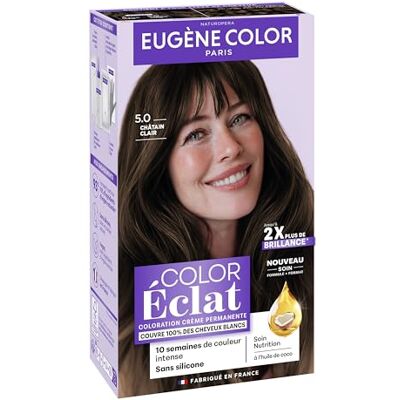 Eugène Color Coloration Cheveux Permanente, Couvre 100% des cheveux blancs, Brillance et Durée 5.00 CHATAIN CLAIR - Publicité Eugène Color Coloration Cheveux Permanente, Couvre 100% des cheveux blancs, Brillance et Durée 5.00 CHATAIN CLAIR - Publicité