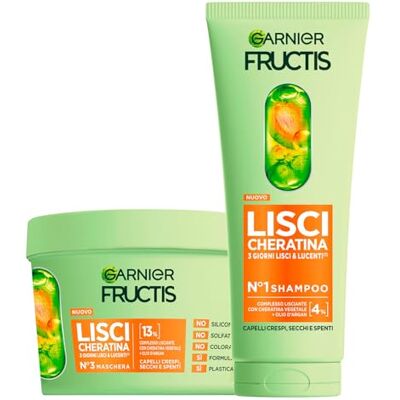 Garnier Fructis Kit Cheveux Lissant à La kératine avec Shampoo 200 ml + Masque 370 ml Traitement Lissant Kératine Végétale & Huile d’Argan pour Cheveux Secs et Sans Éclat Formule Végane Lot da 2 - Publicité Garnier Fructis Kit Cheveux Lissant à La kératine avec Shampoo 200 ml + Masque 370 ml Traitement Lissant Kératine Végétale & Huile d’Argan pour Cheveux Secs et Sans Éclat Formule Végane Lot da 2 - Publicité