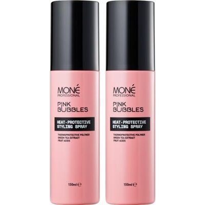 MONÉ Professional Spray Thermoprotecteur Cheveux, Jusqu'à 220°C, 2x150ml Protège du lisseur, fer à boucler, brosse chauffante et brushing. Sur cheveux humides ou secs. Aucun résidu, ne graisse pas. Publicité MONÉ Professional Spray Thermoprotecteur Cheveux, Jusqu'à 220°C, 2x150ml Protège du lisseur, fer à boucler, brosse chauffante et brushing. Sur cheveux humides ou secs. Aucun résidu, ne graisse pas. Publicité