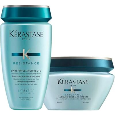 KÉRASTASE Résistance Routine Réparatrice Renforce & Protège Technologie VITA-CIMENT & Sève de Résurrection Cheveux Abîmés, Cassants & Fourchus Bain + Masque Force Architecte - Publicité KÉRASTASE Résistance Routine Réparatrice Renforce & Protège Technologie VITA-CIMENT & Sève de Résurrection Cheveux Abîmés, Cassants & Fourchus Bain + Masque Force Architecte - Publicité