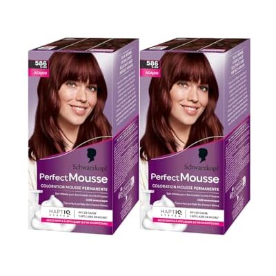 Schwarzkopf Perfect Mousse Coloration Cheveux Mousse Permanente sans Ammoniaque Masque Soin 96% d'ingrédients d'origine naturelle Acajou 586 Lot de 2 - Publicité Schwarzkopf Perfect Mousse Coloration Cheveux Mousse Permanente sans Ammoniaque Masque Soin 96% d'ingrédients d'origine naturelle Acajou 586 Lot de 2 - Publicité