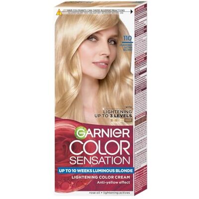 Garnier Color Sensation Coloring Permanent 110 – Diamond Blond Mirror Shine Intense – Coloration capillaire longue durée, avec effet de jusqu'à 10 semaines – Lot de 2 - Publicité Garnier Color Sensation Coloring Permanent 110 – Diamond Blond Mirror Shine Intense – Coloration capillaire longue durée, avec effet de jusqu'à 10 semaines – Lot de 2 - Publicité