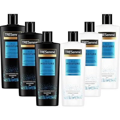 TRESemmé Rich Moisture Shampooing et Après-shampooing, pour cheveux secs et abîmés 3x 400 ml + 3x 400 ml - Publicité TRESemmé Rich Moisture Shampooing et Après-shampooing, pour cheveux secs et abîmés 3x 400 ml + 3x 400 ml - Publicité
