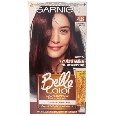Garnier Coloration Permanente Belle Color 4.8 Chatain Mocha - Publicité Garnier Coloration Permanente Belle Color 4.8 Chatain Mocha - Publicité