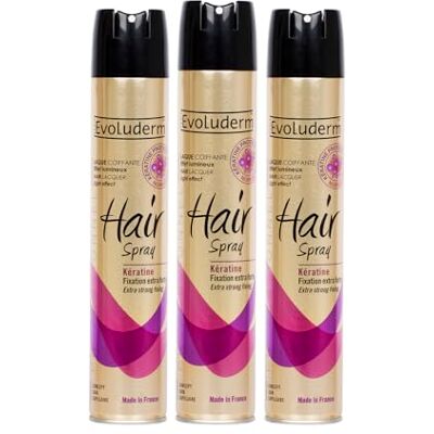 Evoluderm – Laque Coiffante Fixation Extra-Forte – 300 ml – Fabrication Française Lot de 3 x 300 ml - Publicité Evoluderm – Laque Coiffante Fixation Extra-Forte – 300 ml – Fabrication Française Lot de 3 x 300 ml - Publicité