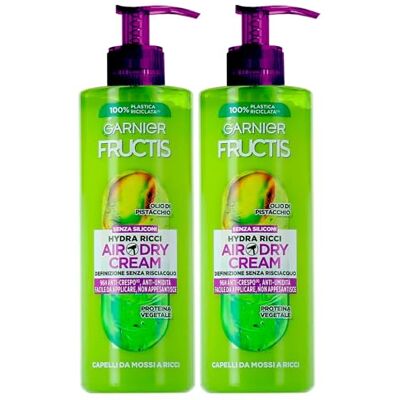 Garnier Fructis Creme Cheveux Boucles sans Rincage Hydra Boucles Air-Dry Cream Nourrissant pour Cheveux Ondulés à Bouclés 96h à l'Huile de Pistache et à la Pectine de Fruits 2 Flacons de 400ml - Publicité Garnier Fructis Creme Cheveux Boucles sans Rincage Hydra Boucles Air-Dry Cream Nourrissant pour Cheveux Ondulés à Bouclés 96h à l'Huile de Pistache et à la Pectine de Fruits 2 Flacons de 400ml - Publicité