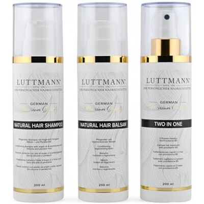 LUTTMANN ® Natural Hair Kit d'entretien pour cheveux naturels Shampooing + baume + spray deux en un Soin intensif pour toutes les perruques, postiches, extensions et cheveux naturels (200 ml) - Publicité LUTTMANN ® Natural Hair Kit d'entretien pour cheveux naturels Shampooing + baume + spray deux en un Soin intensif pour toutes les perruques, postiches, extensions et cheveux naturels (200 ml) - Publicité