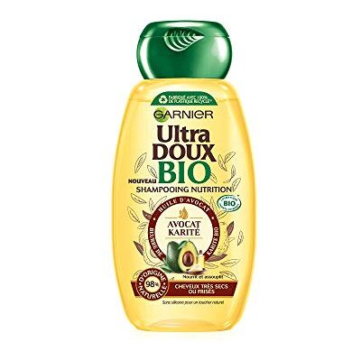 Garnier Ultra Doux Bio Shampoing Nutrition à l'Huile d'Avocat/Beurre de Karité Bio pour Cheveux Très Secs/Frisés 1 Unité - Publicité Garnier Ultra Doux Bio Shampoing Nutrition à l'Huile d'Avocat/Beurre de Karité Bio pour Cheveux Très Secs/Frisés 1 Unité - Publicité