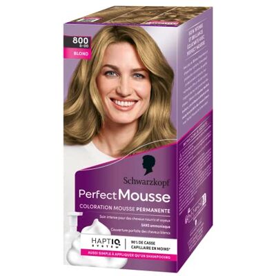 Schwarzkopf Perfect Mousse Coloration Cheveux Mousse Permanente sans Ammoniaque Masque Soin 96 % d'ingrédients d'origine naturelle Blond 800, 1 Unité (Lot de 1) - Publicité Schwarzkopf Perfect Mousse Coloration Cheveux Mousse Permanente sans Ammoniaque Masque Soin 96 % d'ingrédients d'origine naturelle Blond 800, 1 Unité (Lot de 1) - Publicité