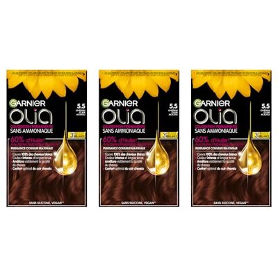 Garnier Olia Coloration Permanente Sans Ammoniaque aux Huiles de Fleurs d'Origine Naturelle Éclat et Nutrition Nuance 5.5 Acajou Lot de 3 - Publicité Garnier Olia Coloration Permanente Sans Ammoniaque aux Huiles de Fleurs d'Origine Naturelle Éclat et Nutrition Nuance 5.5 Acajou Lot de 3 - Publicité