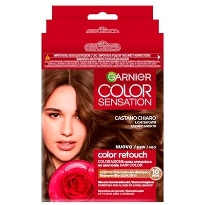 Garnier Color Sensation Color Retouch Teinture permanente idéale pour la recroissance couvre les cheveux blancs, application simple, couleur châtain clair, lot de 3 teintes - Publicité Garnier Color Sensation Color Retouch Teinture permanente idéale pour la recroissance couvre les cheveux blancs, application simple, couleur châtain clair, lot de 3 teintes - Publicité