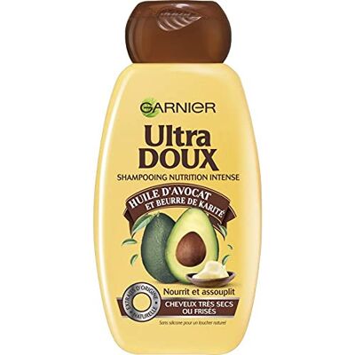 Garnier Shampooing soin Ultra Doux huile d'Avocat et Beurre de Karité pour cheveux très secs ou frisés 250ml - Publicité Garnier Shampooing soin Ultra Doux huile d'Avocat et Beurre de Karité pour cheveux très secs ou frisés 250ml - Publicité