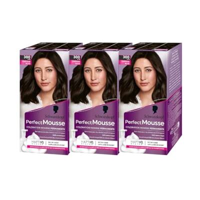 Schwarzkopf Perfect Mousse Coloration Cheveux Mousse Permanente sans Ammoniaque Masque Soin 96% d'ingrédients d'origine naturelle Châtain Noir 300 Lot de 3 - Publicité Schwarzkopf Perfect Mousse Coloration Cheveux Mousse Permanente sans Ammoniaque Masque Soin 96% d'ingrédients d'origine naturelle Châtain Noir 300 Lot de 3 - Publicité