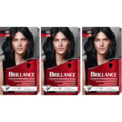 Schwarzkopf Lot de 3 Brillance 891 Éclat de Nuit Noir Bleuté Coloration Cheveux Permanente Intense - Publicité Schwarzkopf Lot de 3 Brillance 891 Éclat de Nuit Noir Bleuté Coloration Cheveux Permanente Intense - Publicité