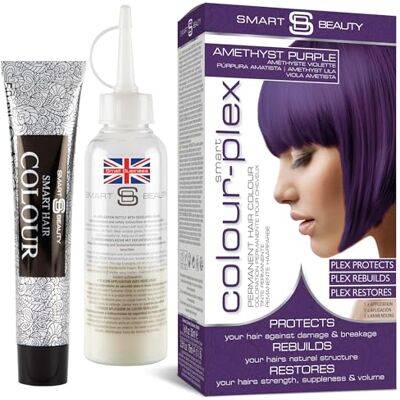 Smart Beauty Violet Améthyste Teinture permanente avec la technologie Plex Anti-Breakage qui protège, reconstruit et restaure la structure du cheveu, végétalienne et sans cruauté - Publicité Smart Beauty Violet Améthyste Teinture permanente avec la technologie Plex Anti-Breakage qui protège, reconstruit et restaure la structure du cheveu, végétalienne et sans cruauté - Publicité