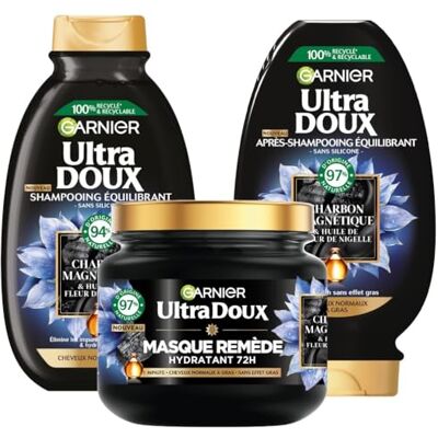 Garnier Ultra Doux Coffret Routine au Charbon Magnétique et à l'Huile de Fleur de Nigelle Pour les Cheveux Normaux à Gras - Publicité Garnier Ultra Doux Coffret Routine au Charbon Magnétique et à l'Huile de Fleur de Nigelle Pour les Cheveux Normaux à Gras - Publicité