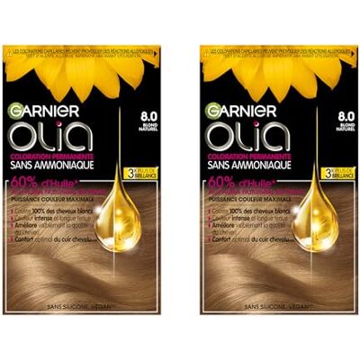 Garnier Olia Teinture Permanente pour Cheveux Sans Ammoniaque Coloration avec des Huiles de Fleurs d’Origine Naturelle à Action Illuminante et Nourrissante Couleur 8.0 Blond Clair 2 Packs - Publicité Garnier Olia Teinture Permanente pour Cheveux Sans Ammoniaque Coloration avec des Huiles de Fleurs d’Origine Naturelle à Action Illuminante et Nourrissante Couleur 8.0 Blond Clair 2 Packs - Publicité